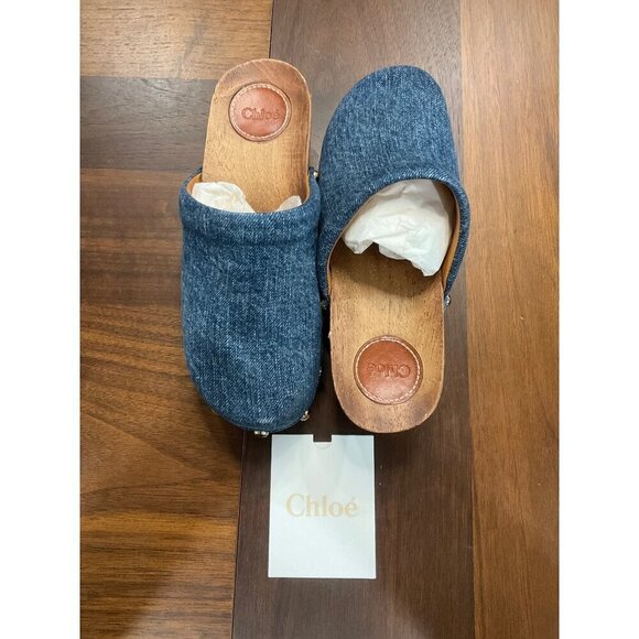 CHLOE Aurna Clogs in Denim 36 With Box Womens Jean Shoes Jean Slides Mules - Picture 7 of 16
